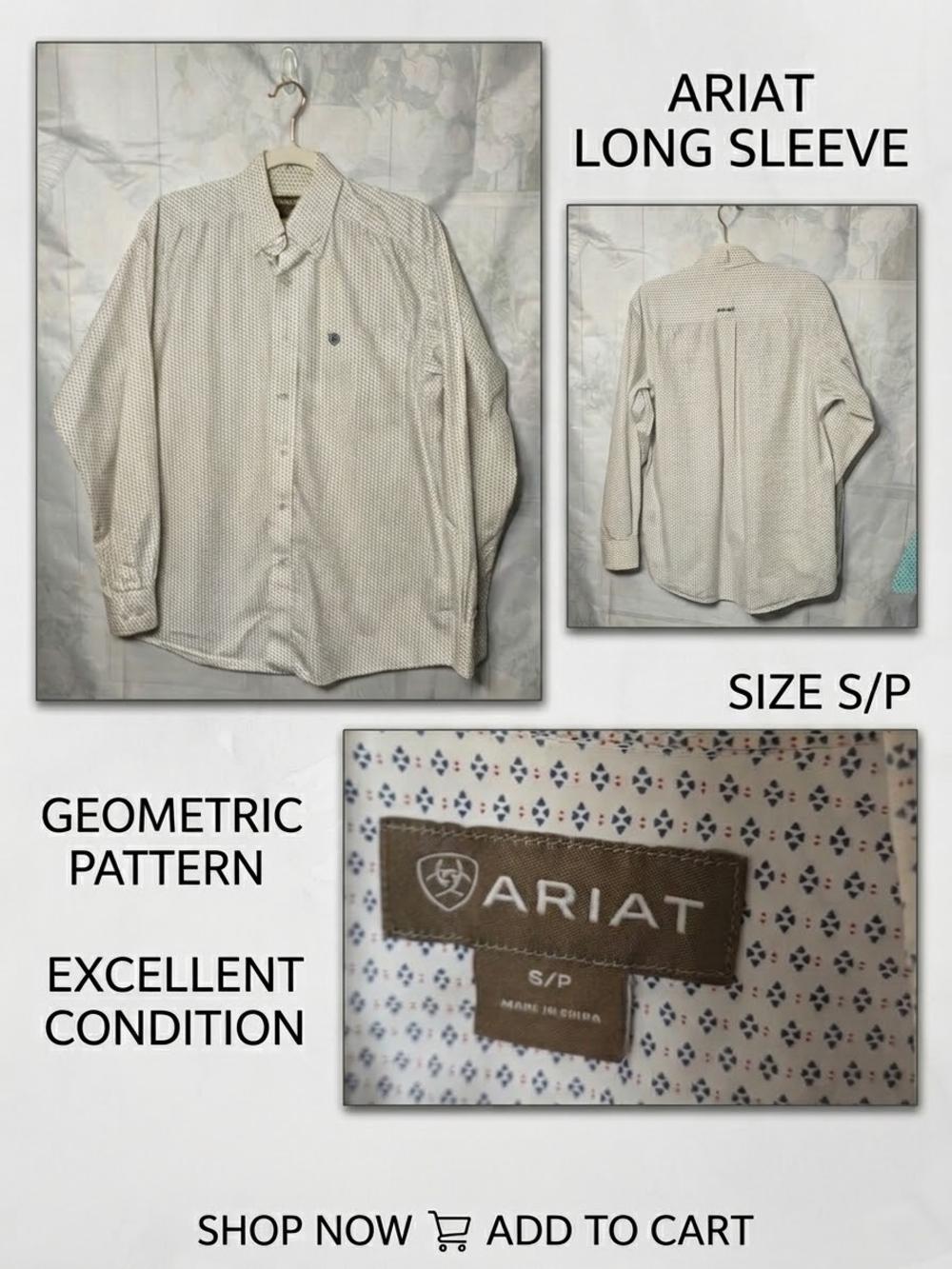 Ariat Men's Long Sleeve Geometric Button-Up Shirt - White with Navy Accents
